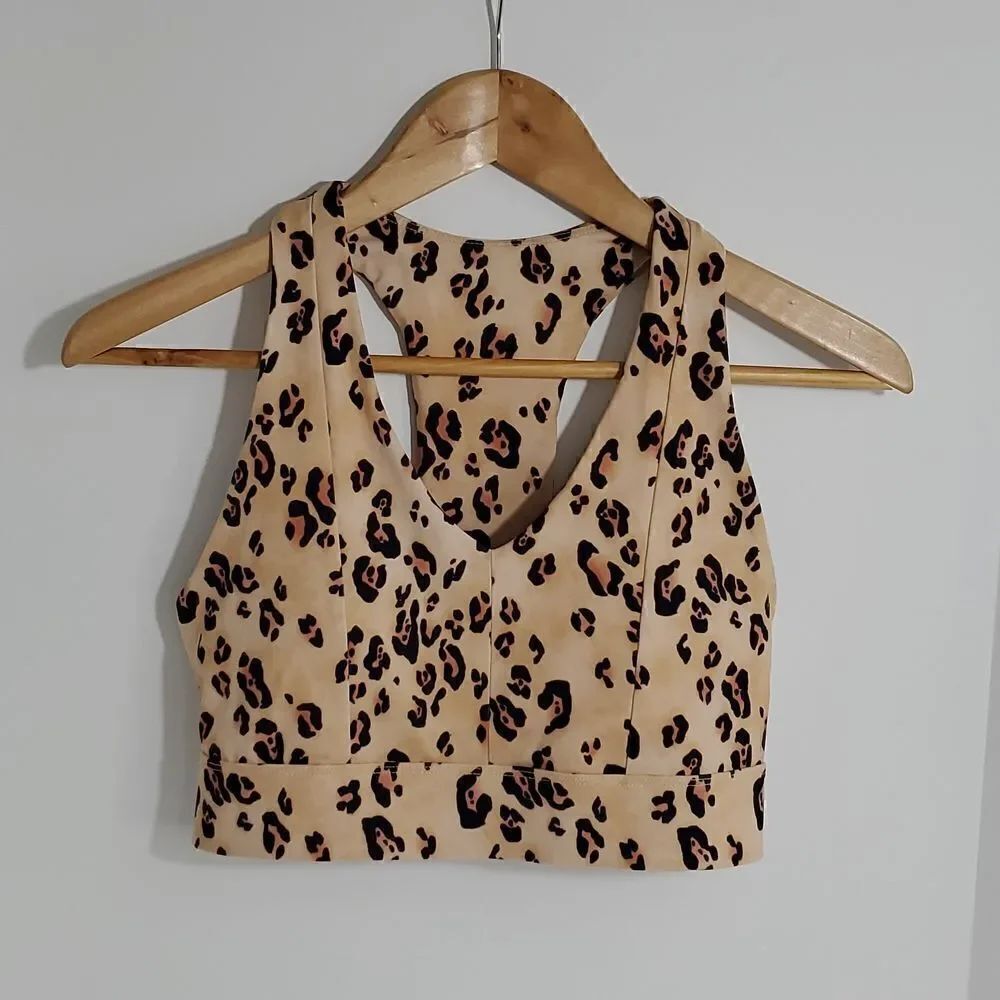 Fabletics Desert Leopard On-The-Go Midi Medium Impact Sports Bra Small